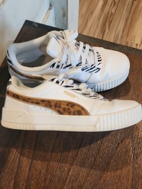 Puma White Sneakers with Leopard and Zebra Accents